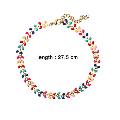 Chain Ankle Bracelet with Multicolour Enamel Leaf Design
