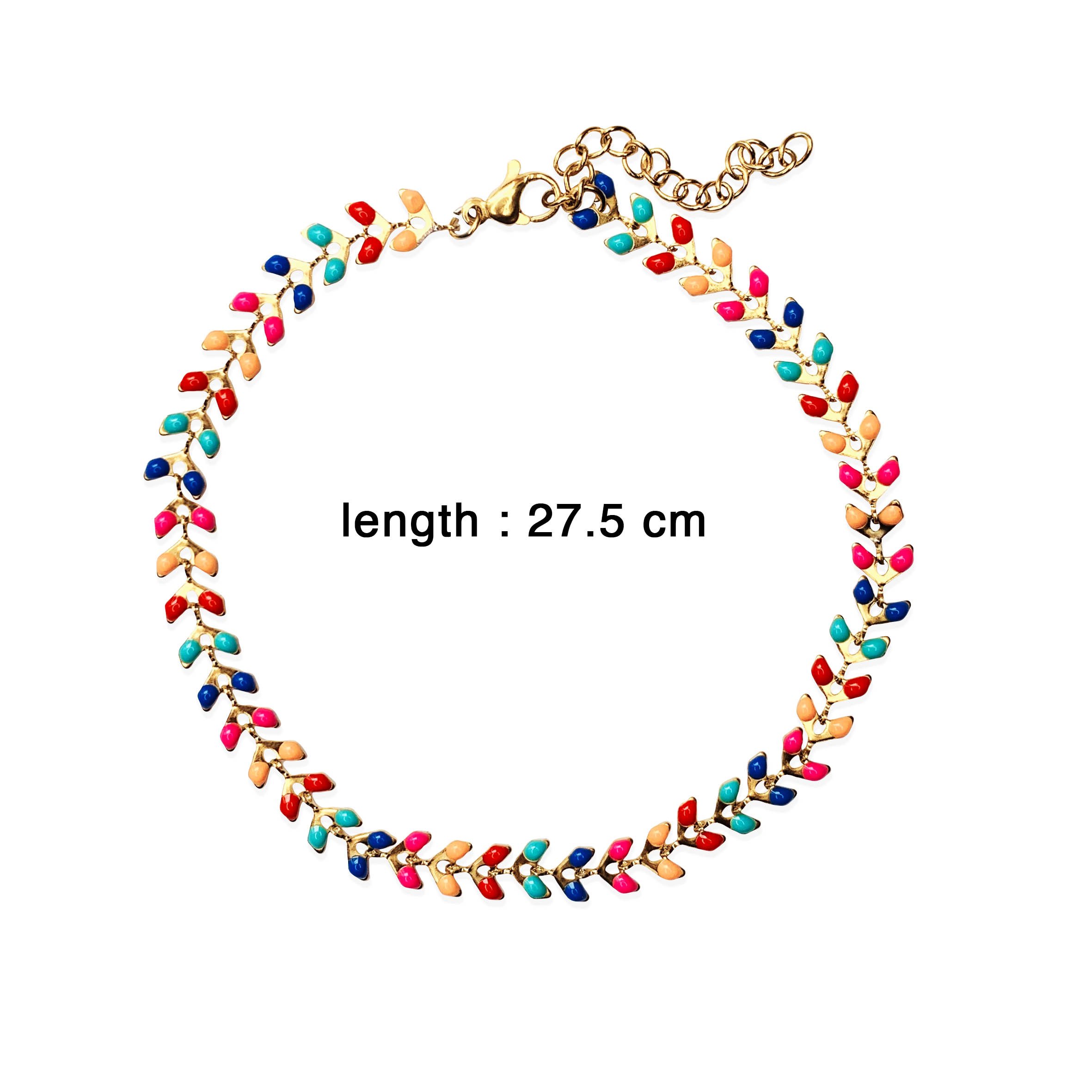 Chain Ankle Bracelet with Multicolour Enamel Leaf Design