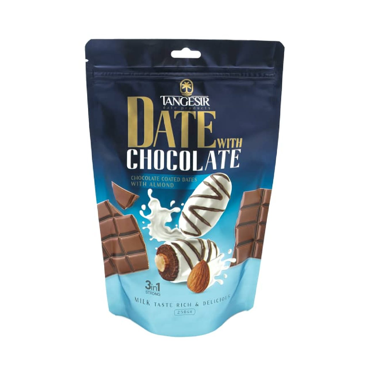 Chocolate Coated Dates with Almond & Milk Taste 250 gr (x6)