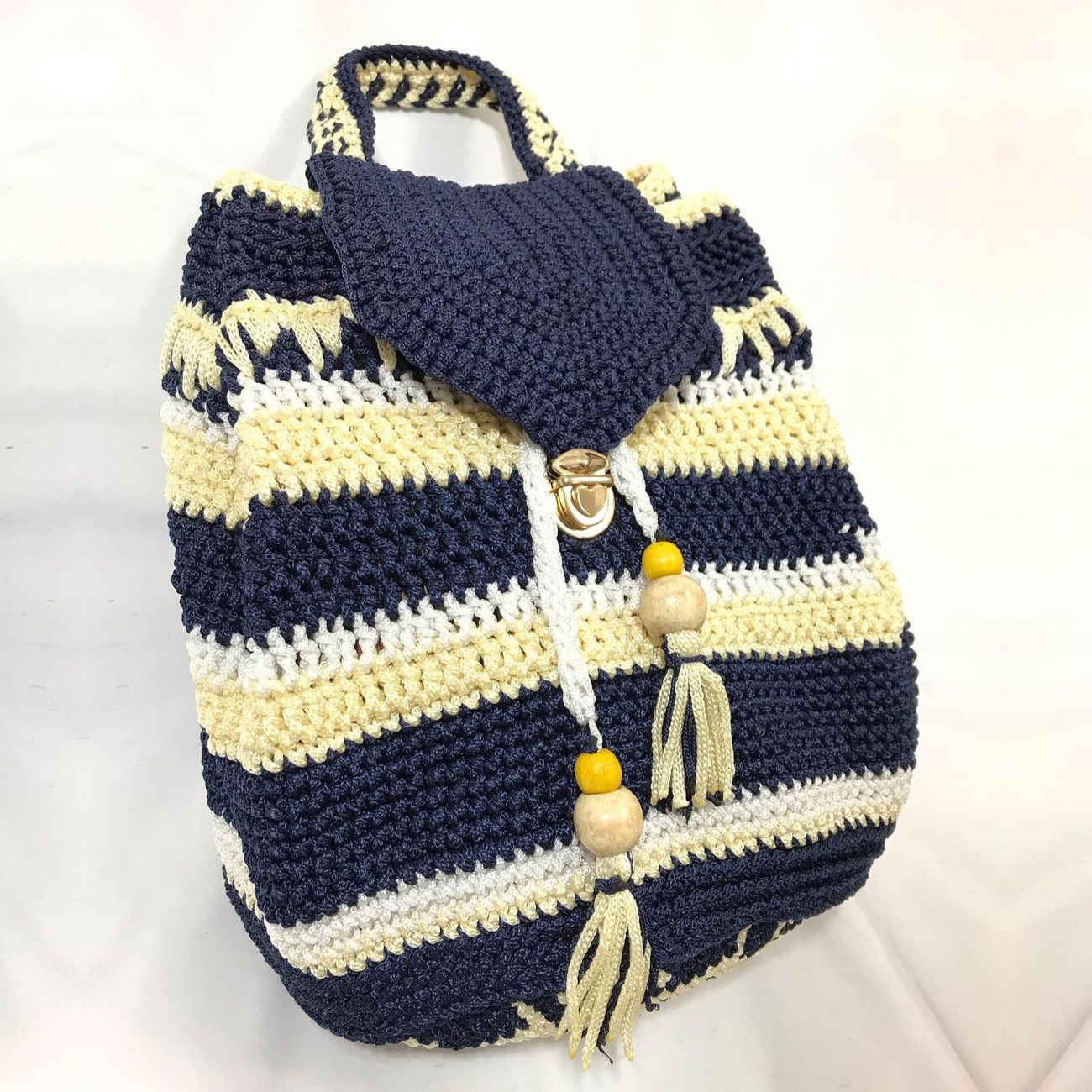 Crochet Casual Backpack with Geometric Design Handmade
