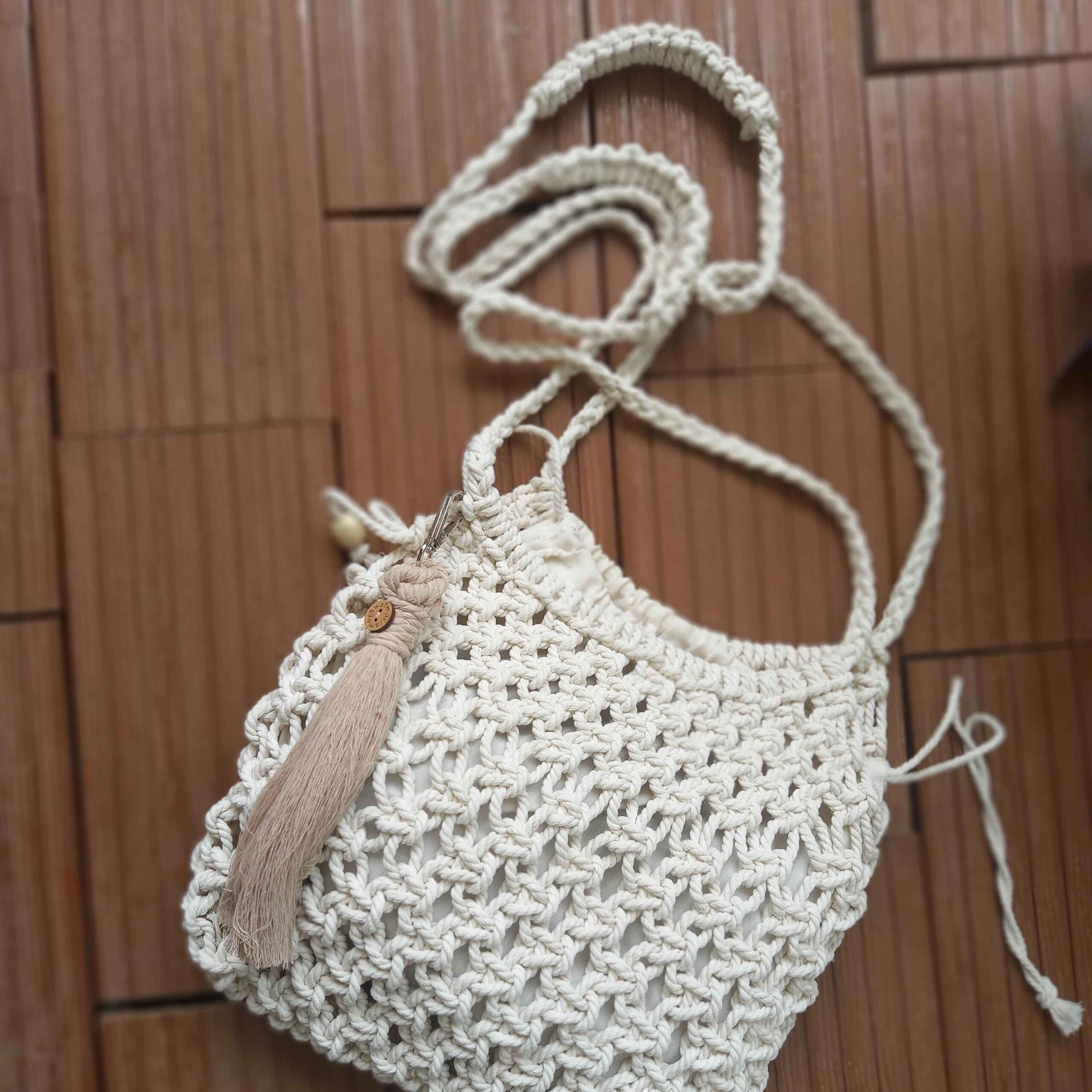 Crochet Macrame Tote Shoulder Bag with Inner Lining for Women Handwoven