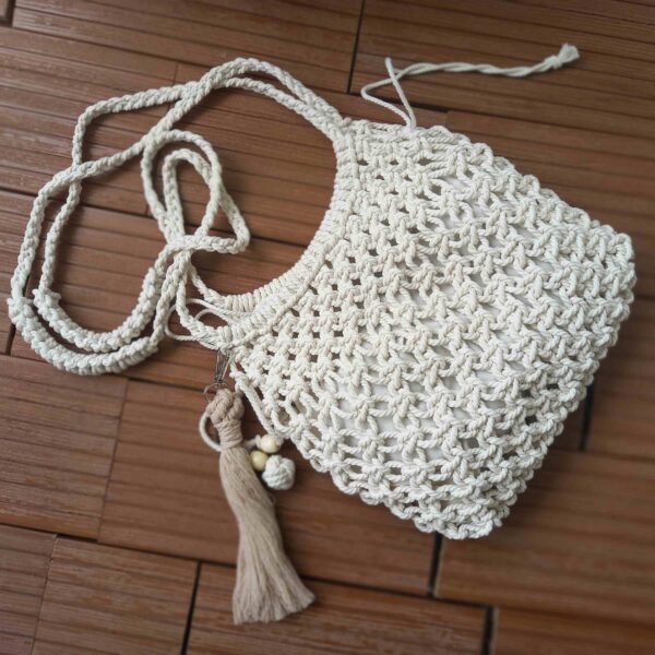 Crochet Macrame Tote Shoulder Bag with Inner Lining for Women Handwoven