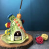 Decorative Ceramic Candle Holder with Colorful Houses Design Handcrafted