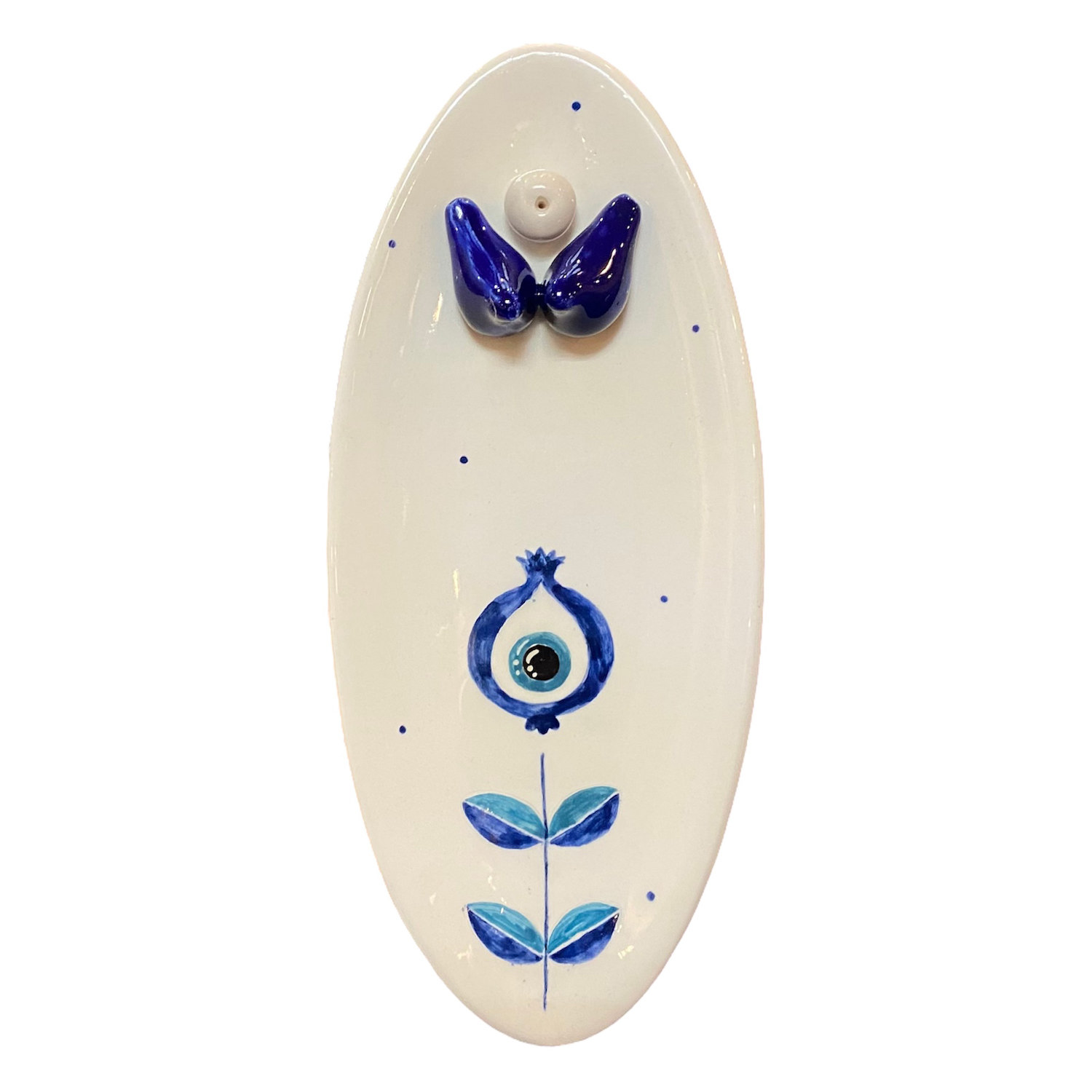 Decorative Ceramic Incense Holder with Evil Eye Design Handcrafted