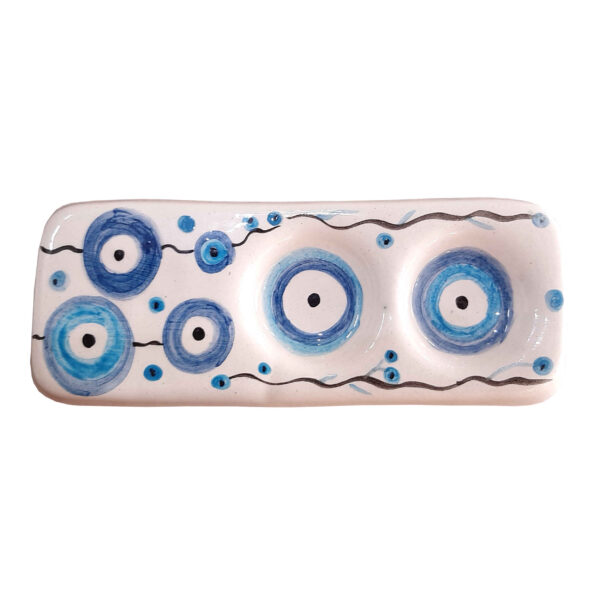Decorative Ceramic Candle Holder with Evil Eye Design Handcrafted