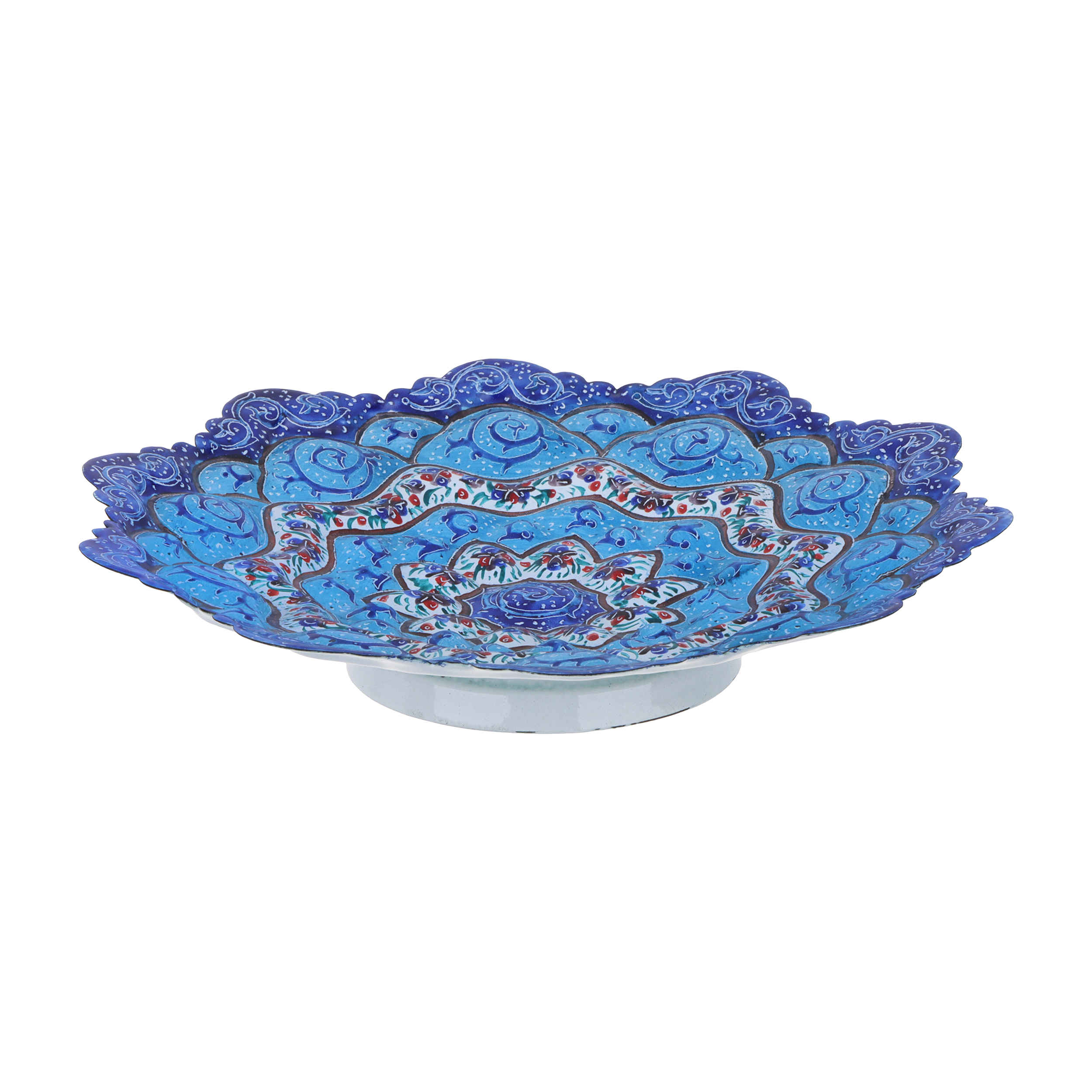 Decorative Copper Plate with Persian Minakari Painted Enamelwork for Table Decor