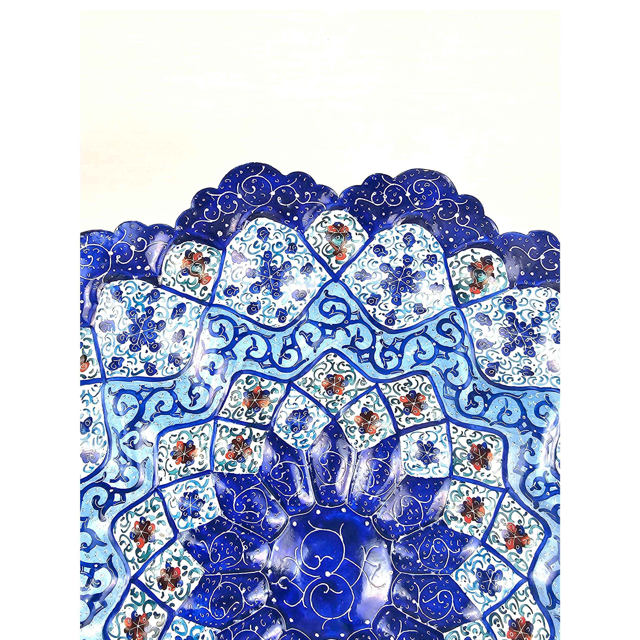 Decorative Copper Plate with Persian Minakari Painted Enamelwork for Wall Decor