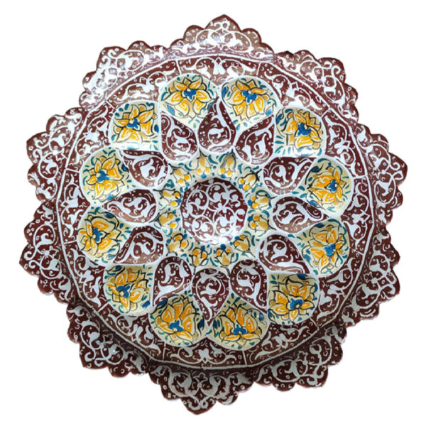 Decorative Metal Plate with Persian Minakari Painted Enamelwork for Wall Decor
