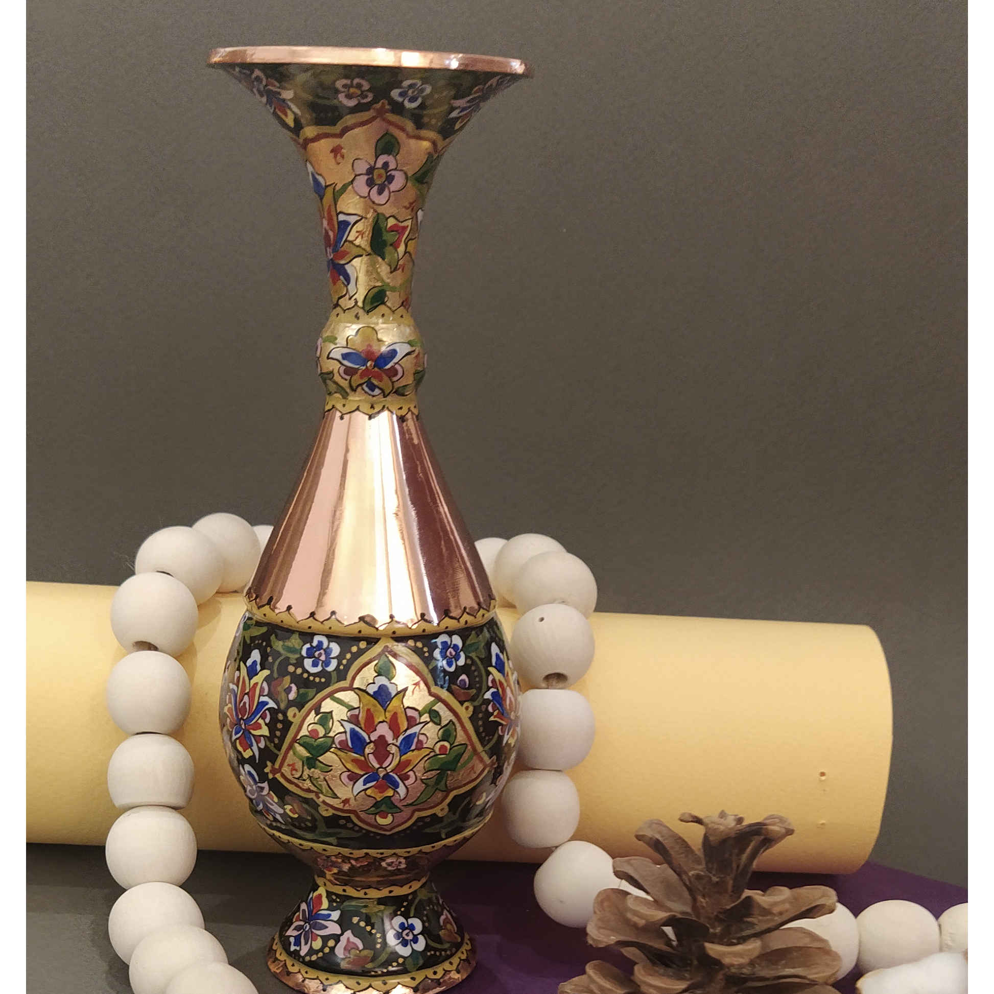 Decorative Persian Copper Vase Handcrafted Traditional Floral Design