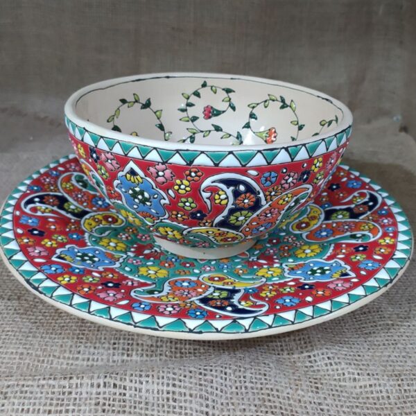 Decorative Persian Minakari Pottery Bowl & Plate Set Handcrafted Enamal Model Mona