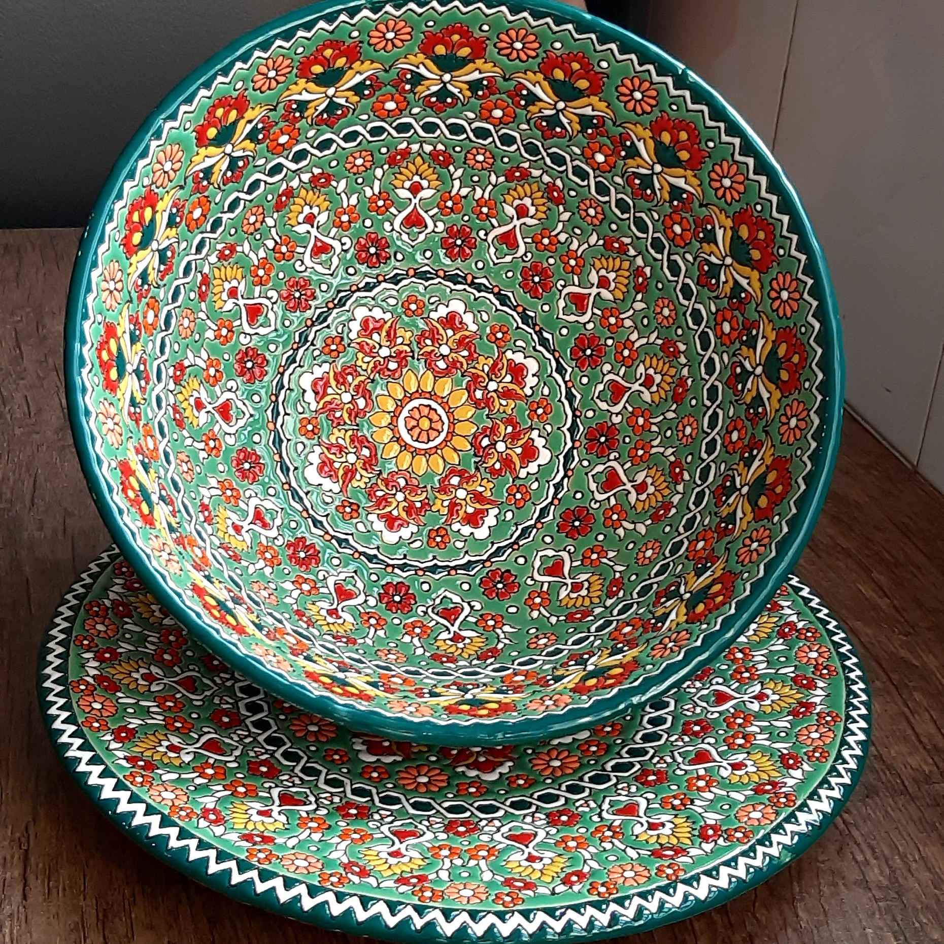 Decorative Persian Minakari Pottery Bowl & Plate Set Model Shiva