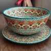 Decorative Persian Minakari Pottery Bowl & Plate Set Model Shiva