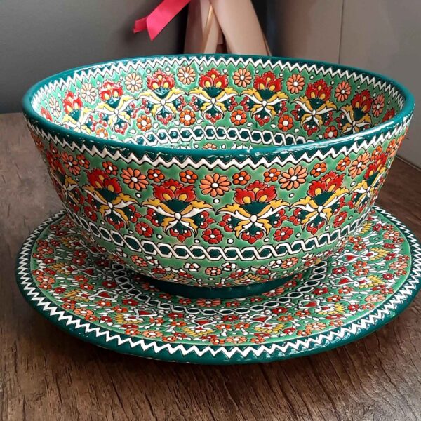 Decorative Persian Minakari Pottery Bowl & Plate Set Model Shiva