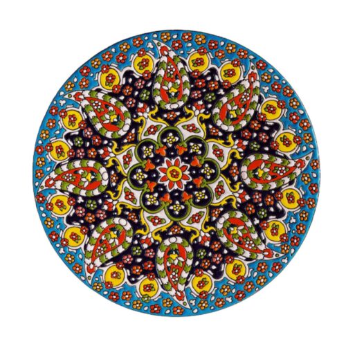 Decorative Pottery Minakari Plate Hand-Painted Enamelwork Floral & Paisley