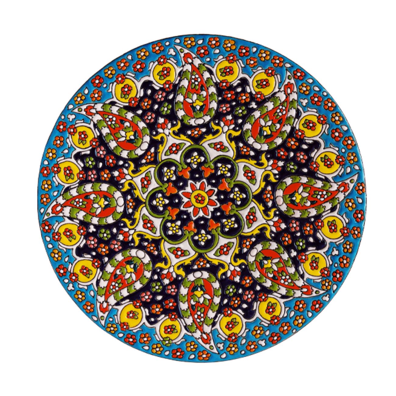 Decorative Pottery Minakari Plate Hand-Painted Enamelwork Floral & Paisley