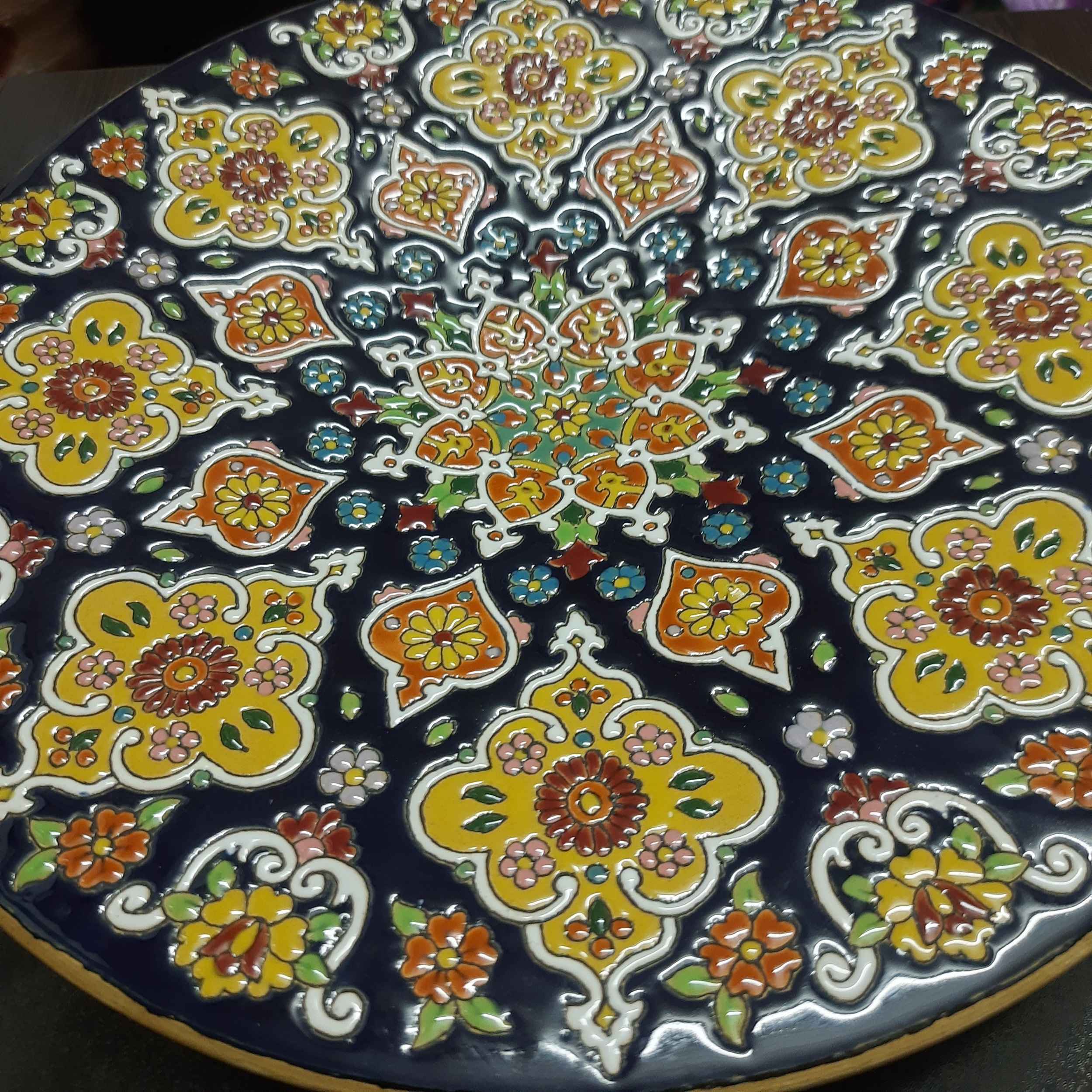 Decorative Pottery Plate In Persian Minakari Art Enamel Wall Plate