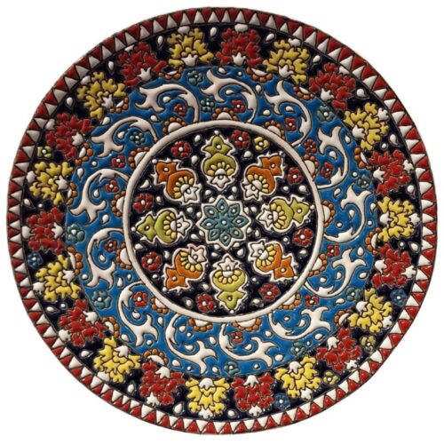 Decorative Pottery Plate In Persian Minakari Enamelwork Handmade