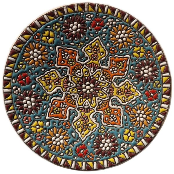 Decorative Pottery Plate In Persian Minakari Handmade Wall Art
