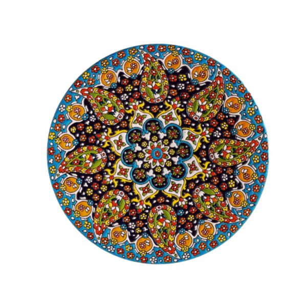 Decorative Pottery Plate In Persian Minakari Handmade Wall Art Floral Paisley