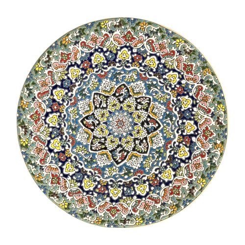Decorative Pottery Plate with Persian Minakari Enamel for Wall and Table Decor