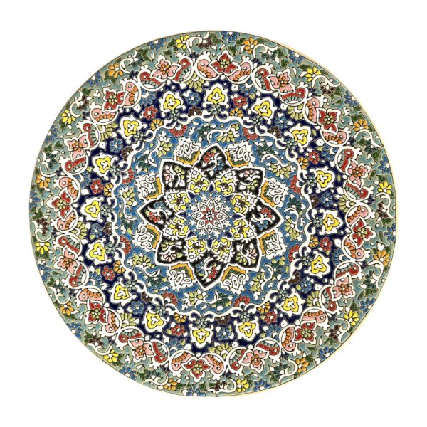 Decorative Pottery Plate with Persian Minakari Enamel for Wall and Table Decor