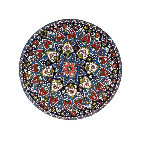 Decorative Pottery Plate with Persian Minakari Painted Embossed Enamelwork
