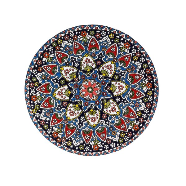 Decorative Pottery Plate with Persian Minakari Painted Embossed Enamelwork