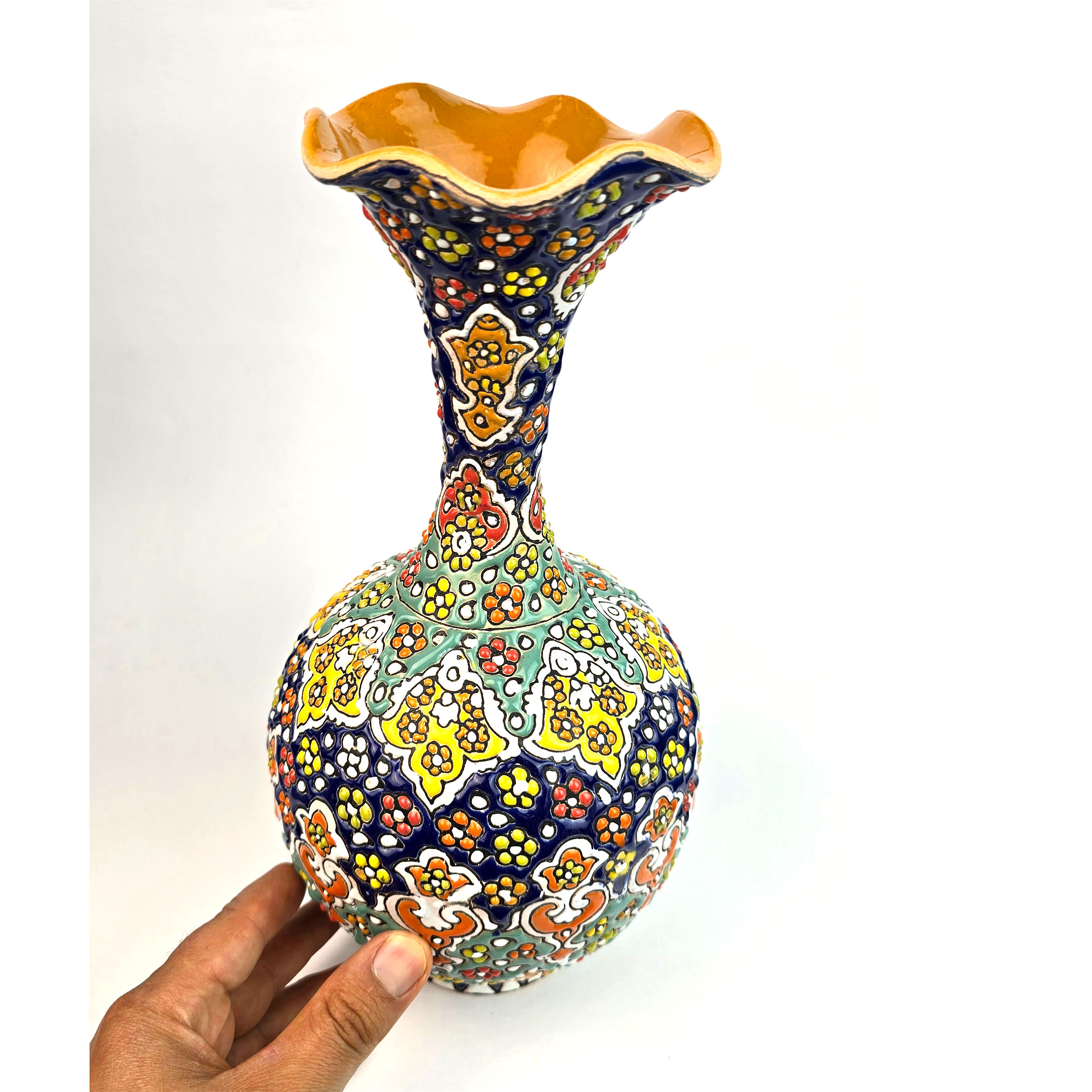 Decorative Pottery Vase with Persian Minakari Hand painted Enamel Art
