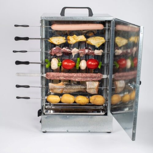 Electric Kebab Grill Burner – 14 Skewers, 2-Sided with Cooking Timer
