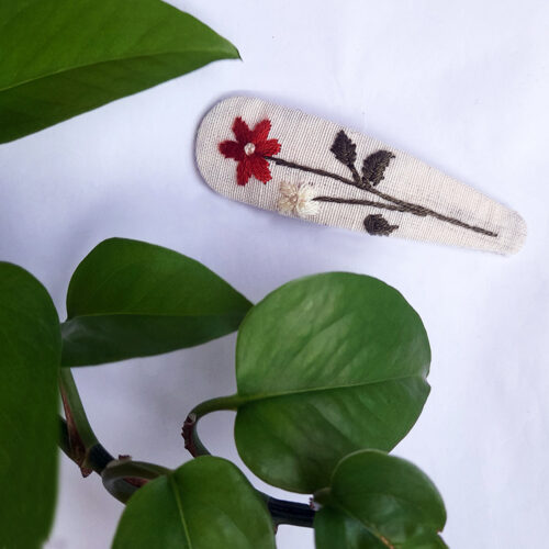 Embroidered Floral Snap Hair Clip Set of 2