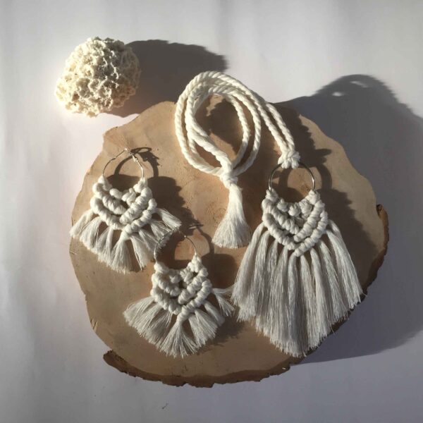 Boho Macrame Earrings and Necklace Set