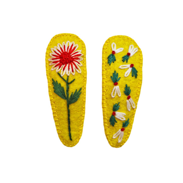 Embroidered Snap Hair Clip Set Handwoven Model Cherry