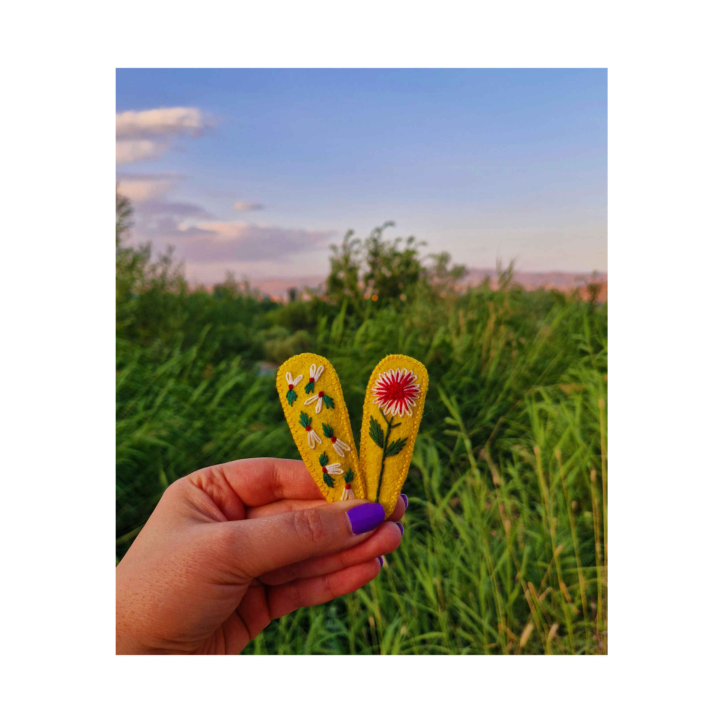 Embroidered Snap Hair Clip Set Handwoven Model Cherry