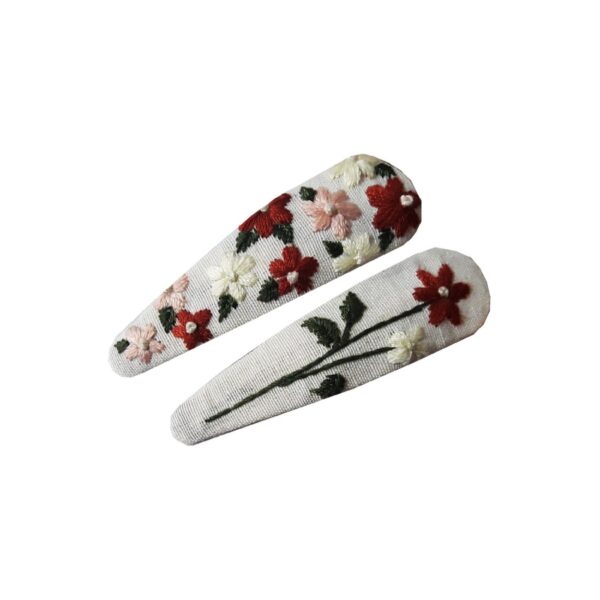 Embroidered Snap Hair Clip Set of 2 Handwoven Model Spring Bloom