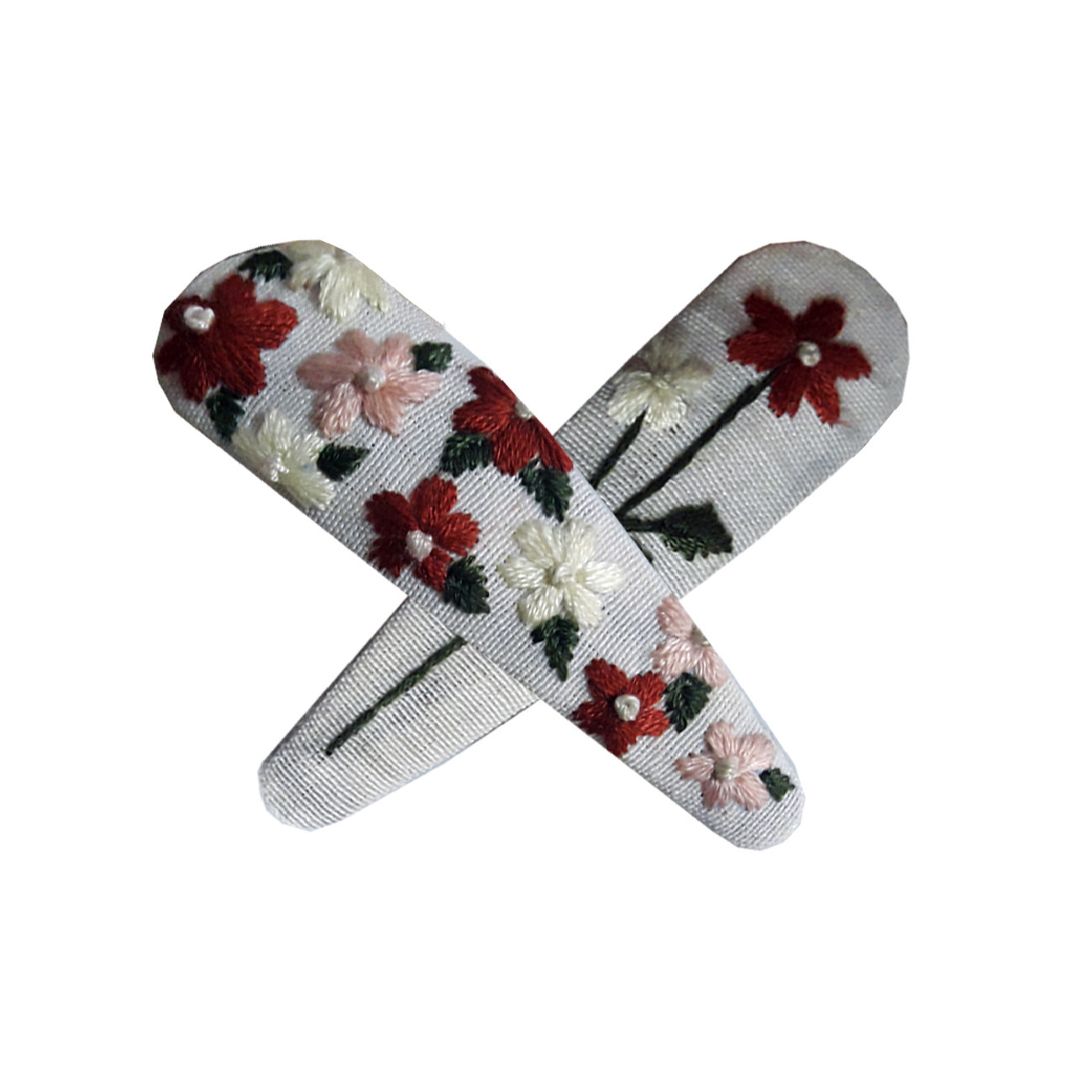 Embroidered Snap Hair Clip Set of 2 Handwoven Model Spring Bloom