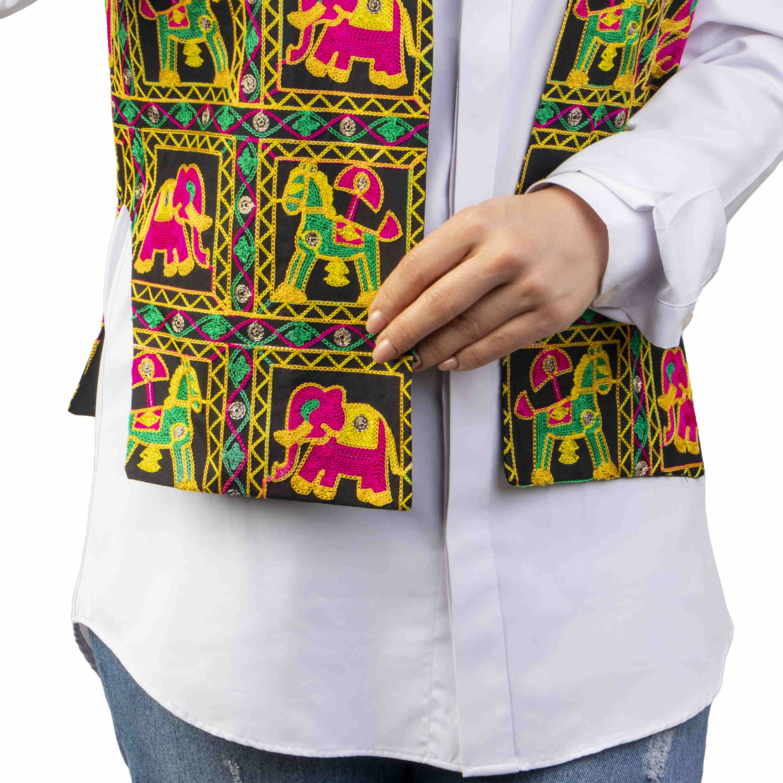 Embroidered Vest with Elephant Design for Women
