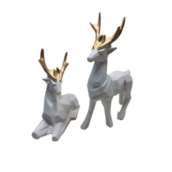 Geometric Deer Cubism Figurines 2 Pieces - Modern Art Sculpture Set