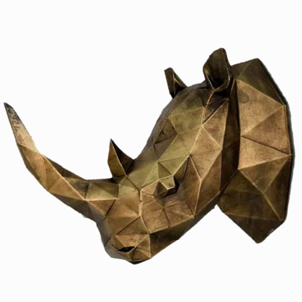 Geometric Rhino Head Cubism Figurine - Decorative Wall Sculpture