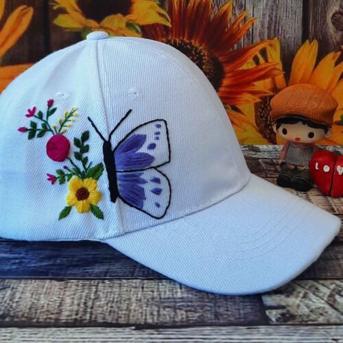 Casual Embroidered Cap – Soft Fabric, Clean Finish in Butterfly Pattern