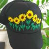 Hand-Embroidered Women's Cap with Sunflower Design