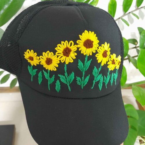 Sunflower Design Hand-Embroidered Baseball Cap for Women