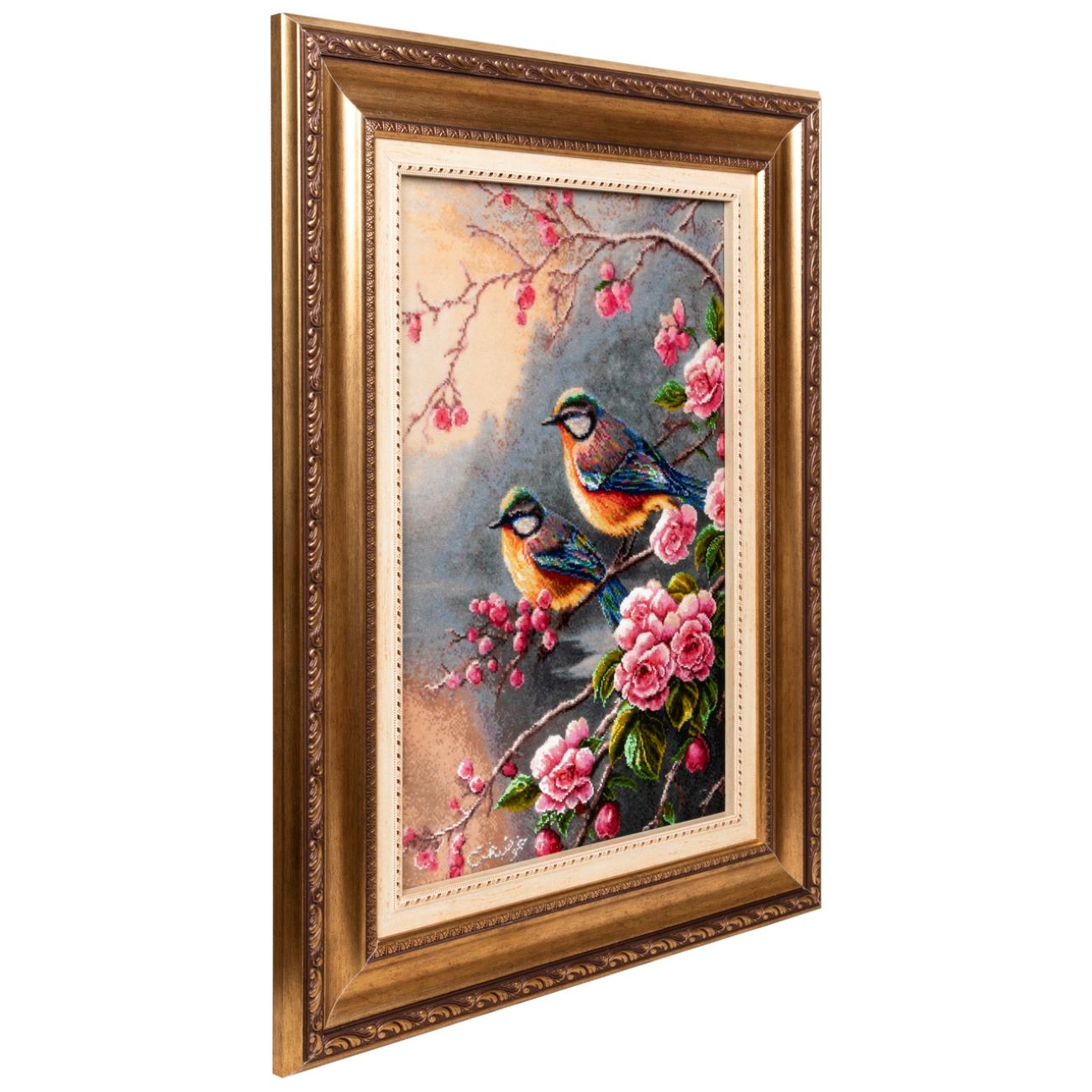 Hand-Knotted Persian Pictorial Rug from Tabriz Bird