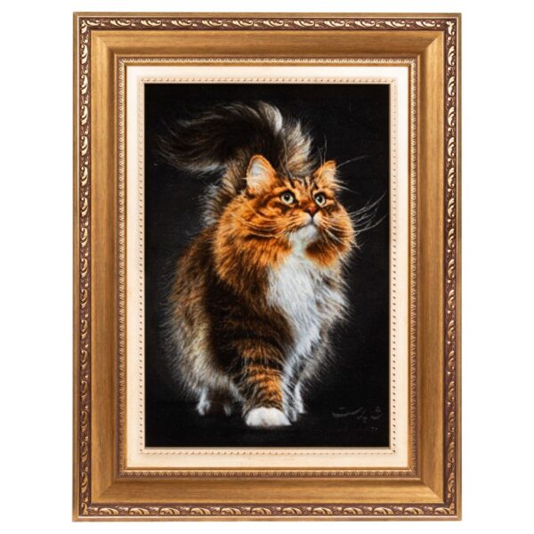 Hand-Knotted Persian Pictorial Rug from Tabriz Cat