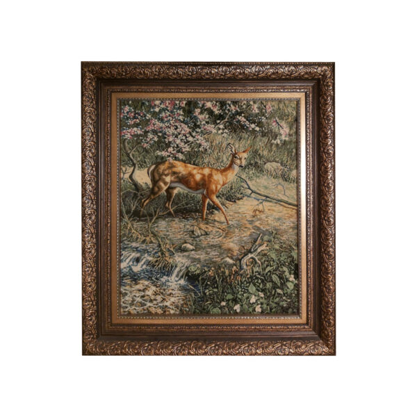 Hand-Knotted Persian Pictorial Rug from Tabriz Deer