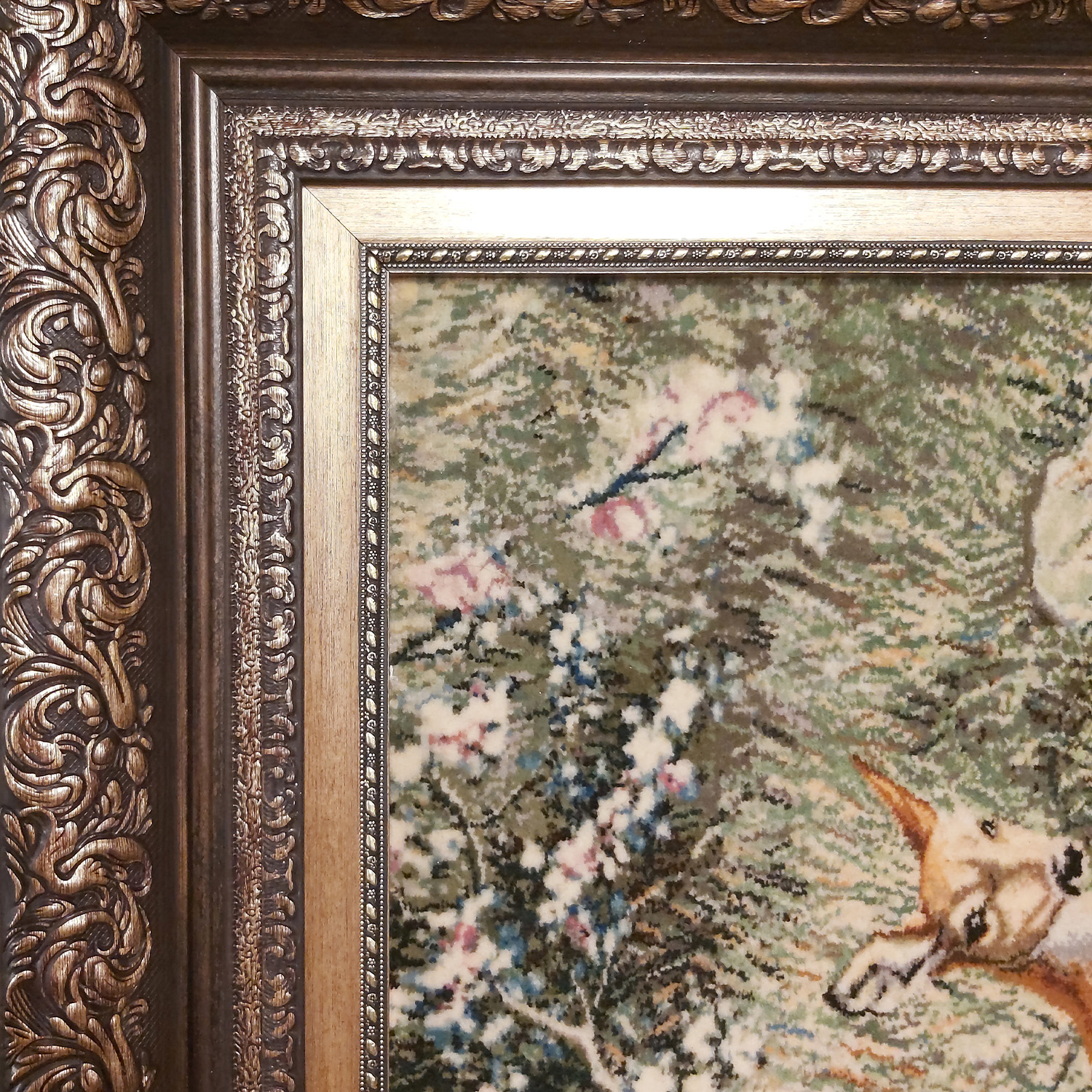 Hand-Knotted Persian Pictorial Rug from Tabriz Deer