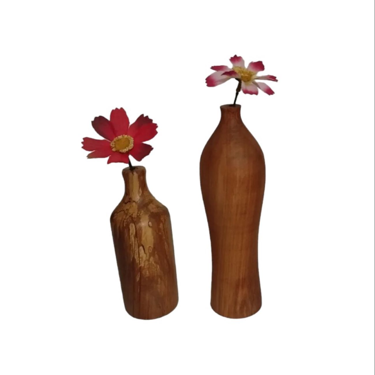 Rustic Decorative Single Stem Vase Made from Natural Solid Wood – Set of 2
