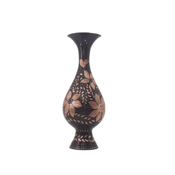 Handcrafted Persian Engraved Copper Vase Decorative in Floral Design