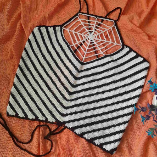 Handwoven Crochet Crop Top with Unique Spider Web Design for Women