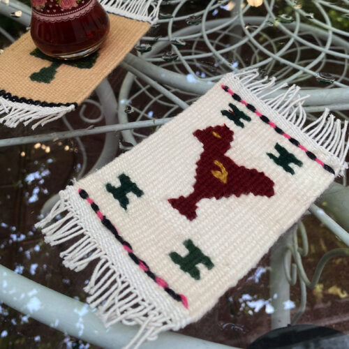 Handwoven Persian Kilim Coaster in Bird Design (x3)