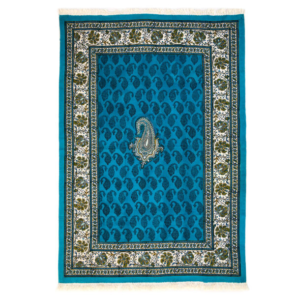 Iranian Tablecloth Block Printed Ghalamkari in Isfahan Paisley Blue 4-Seat